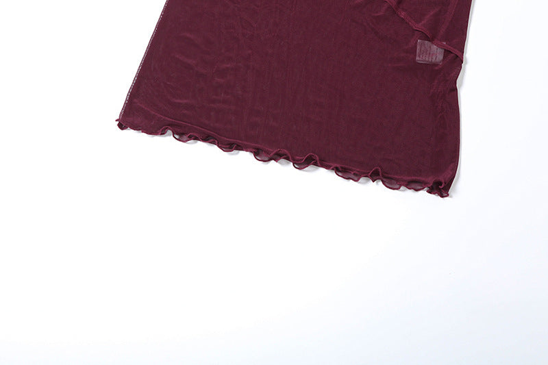 Spring Women's Solid Sexy See-Through Mesh High Waist Bodycon Long Dress 15