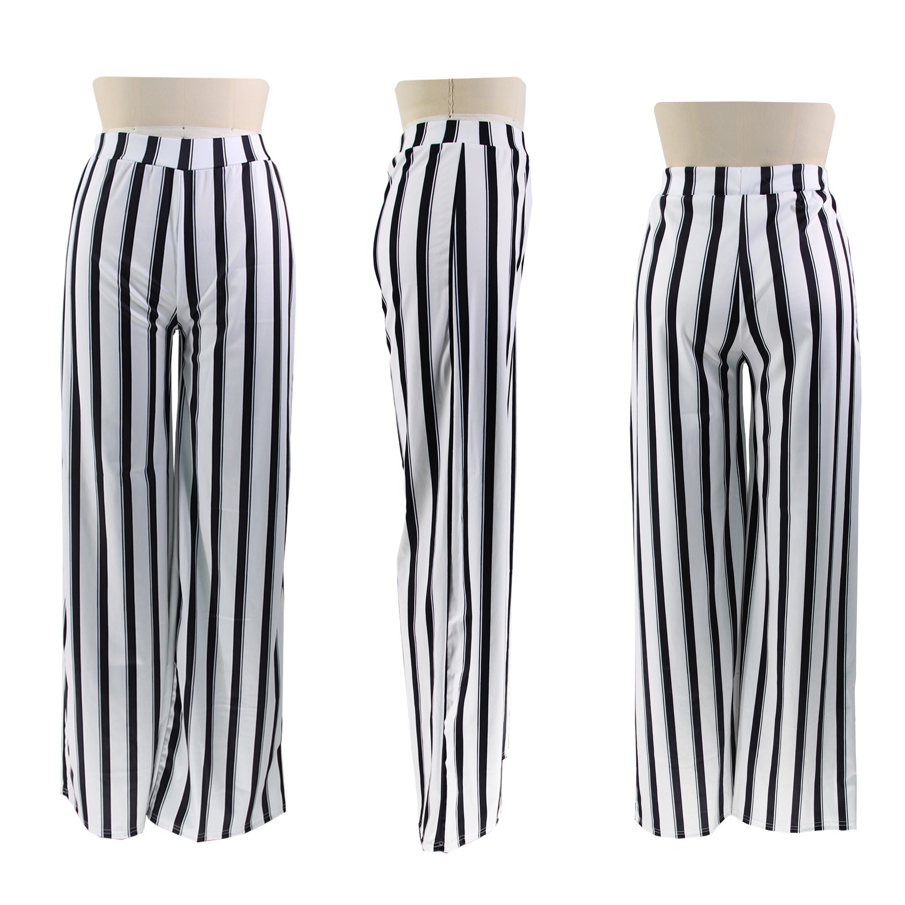 Women's Striped Print Loose Wide Leg Pants Straight High Waist Slim Fit Casual Pants 10