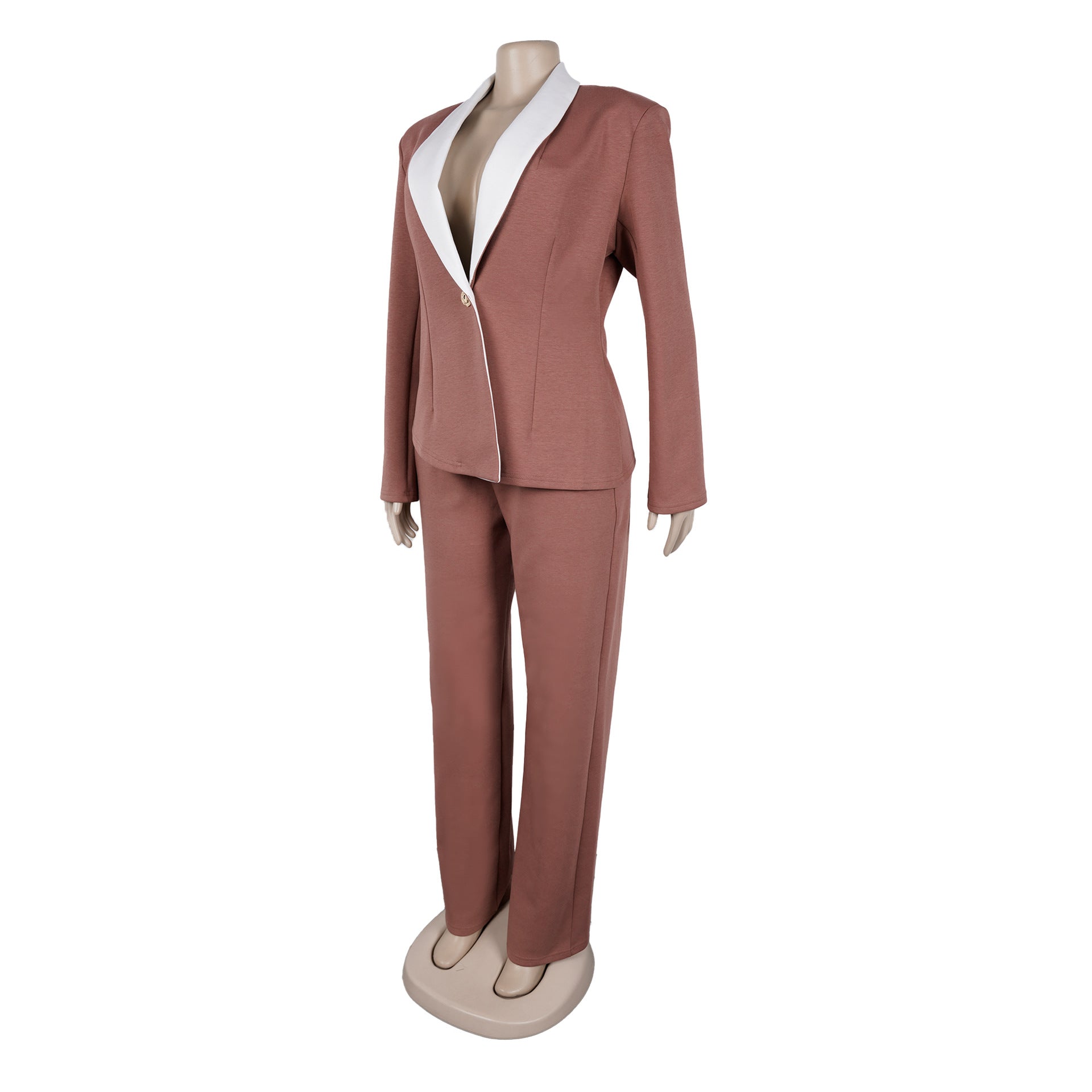 Women's Elegant Career Color-Blocking Turndown Collar Casual Suit Two-Piece Set 43