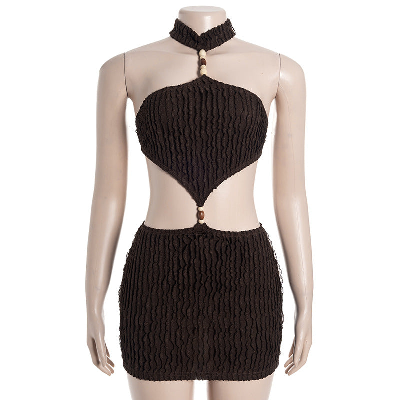 Women Strapless Sleeveless Backless Lace-Up Sexy Mini Dress 8