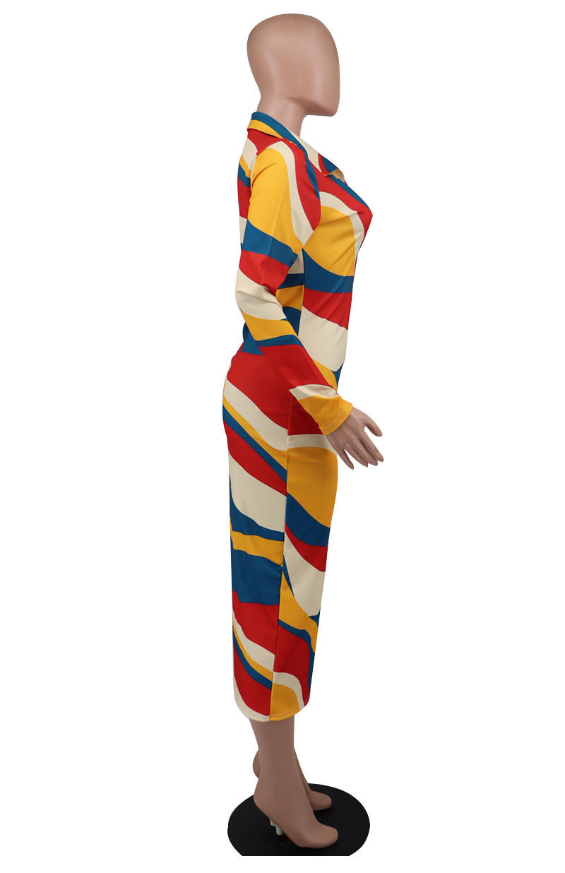 Women Long Sleeve Printed Bodycon Maxi Dress 10