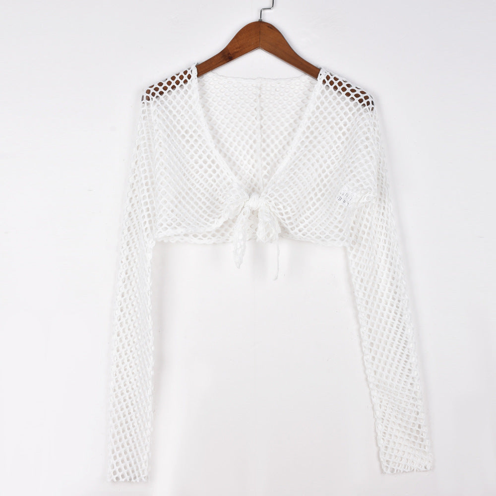 Autumn Sexy Slim Hollow Crop Mesh Two Piece Skirt Set 10