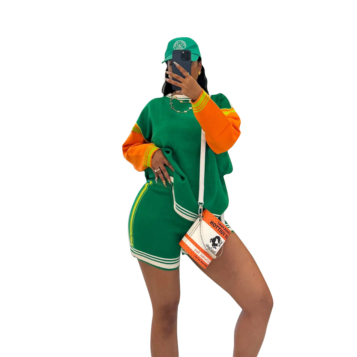 Women's Sporty Casual Color-Block Long Sleeve Two Piece Shorts Set 6