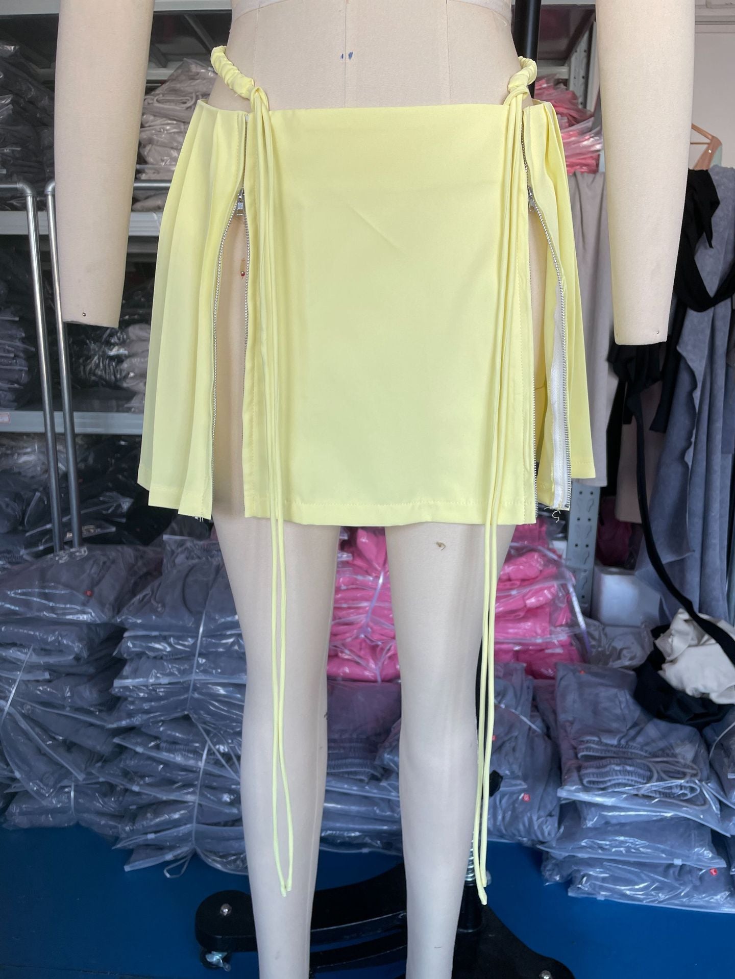 Women's Summer Lace-Up Sexy High Waist Zipper Solid Color Pleated Short Skirt 7