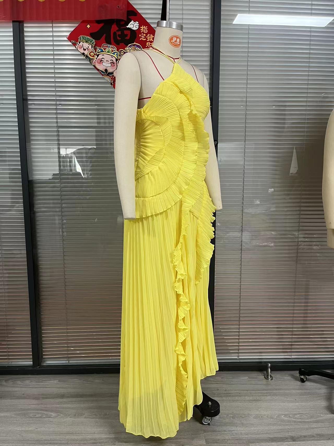 Women's Ruffled Pleated Luxury Chiffon Dress 14