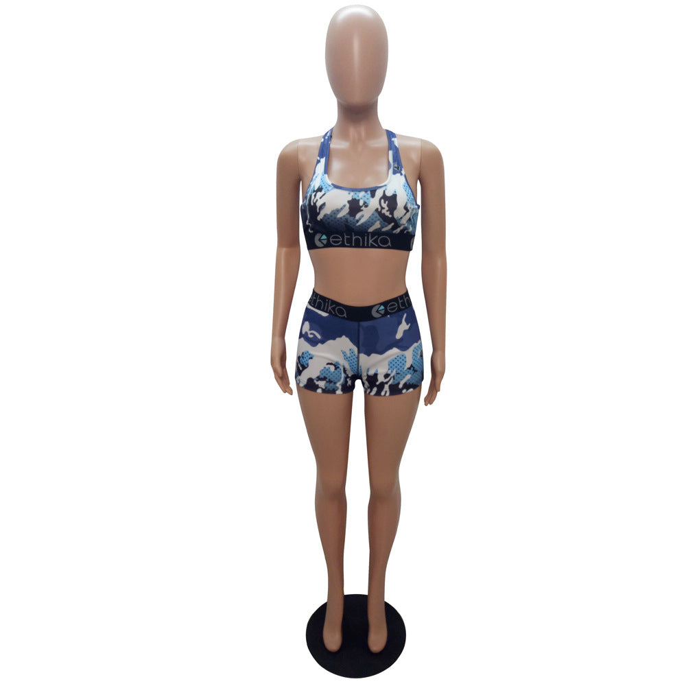 Women's Style Slim Fit Shorts Printed Two-Piece Set 16