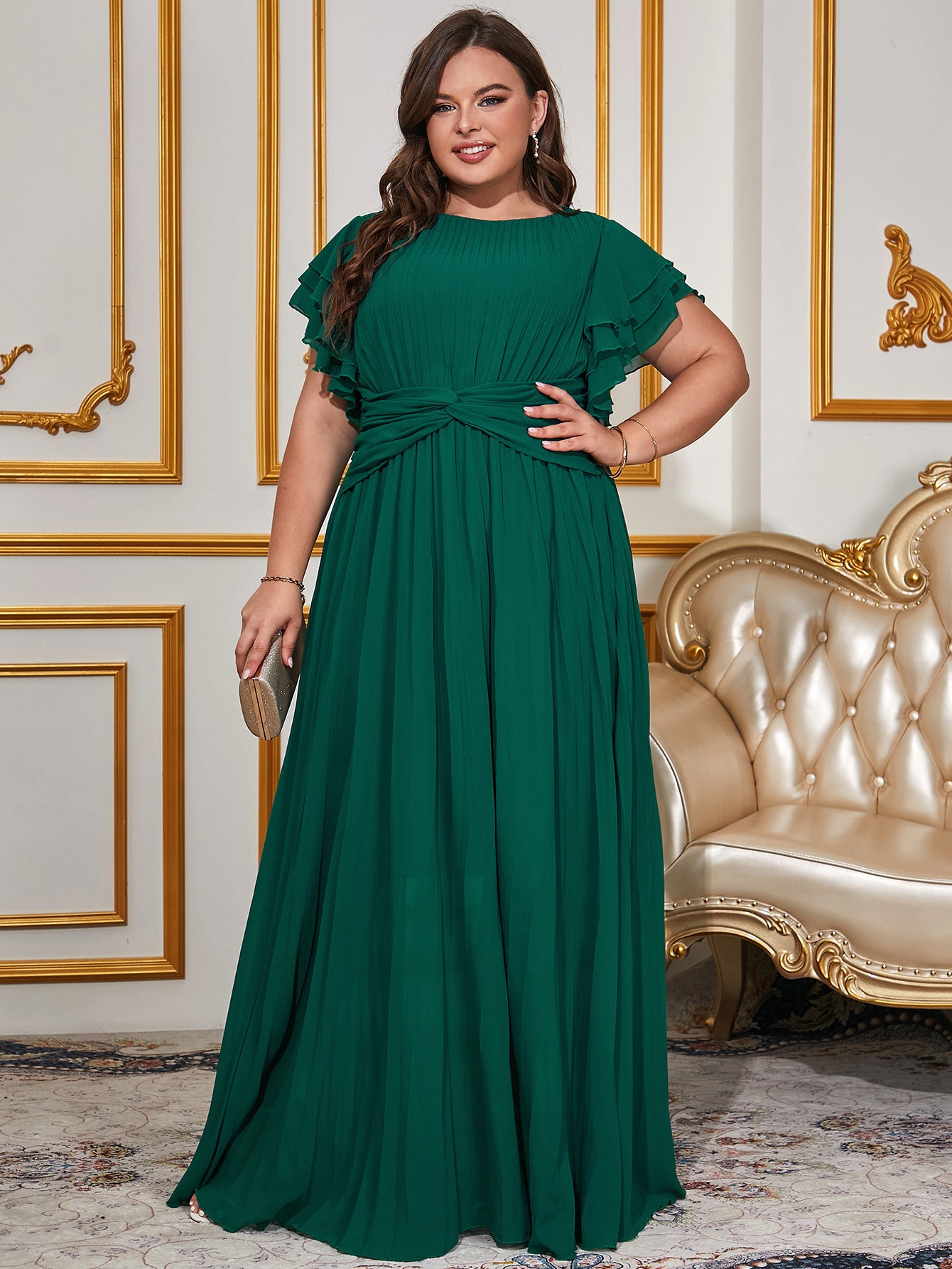 Women Solid Elegant Round Neck Maxi Dress