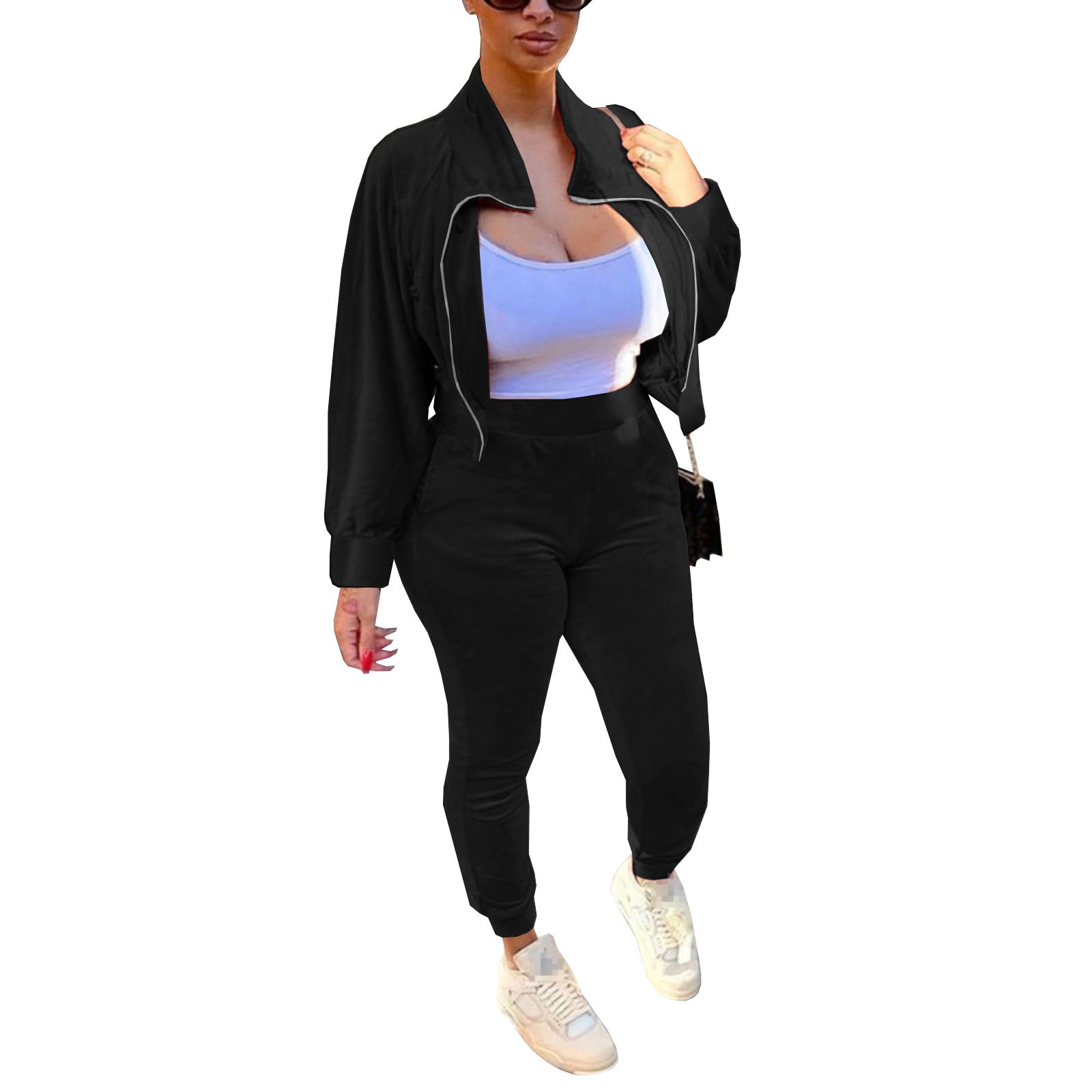 Women's Velvet Autumn And Winter Zipper Pocket Two Piece Tracksuit 8