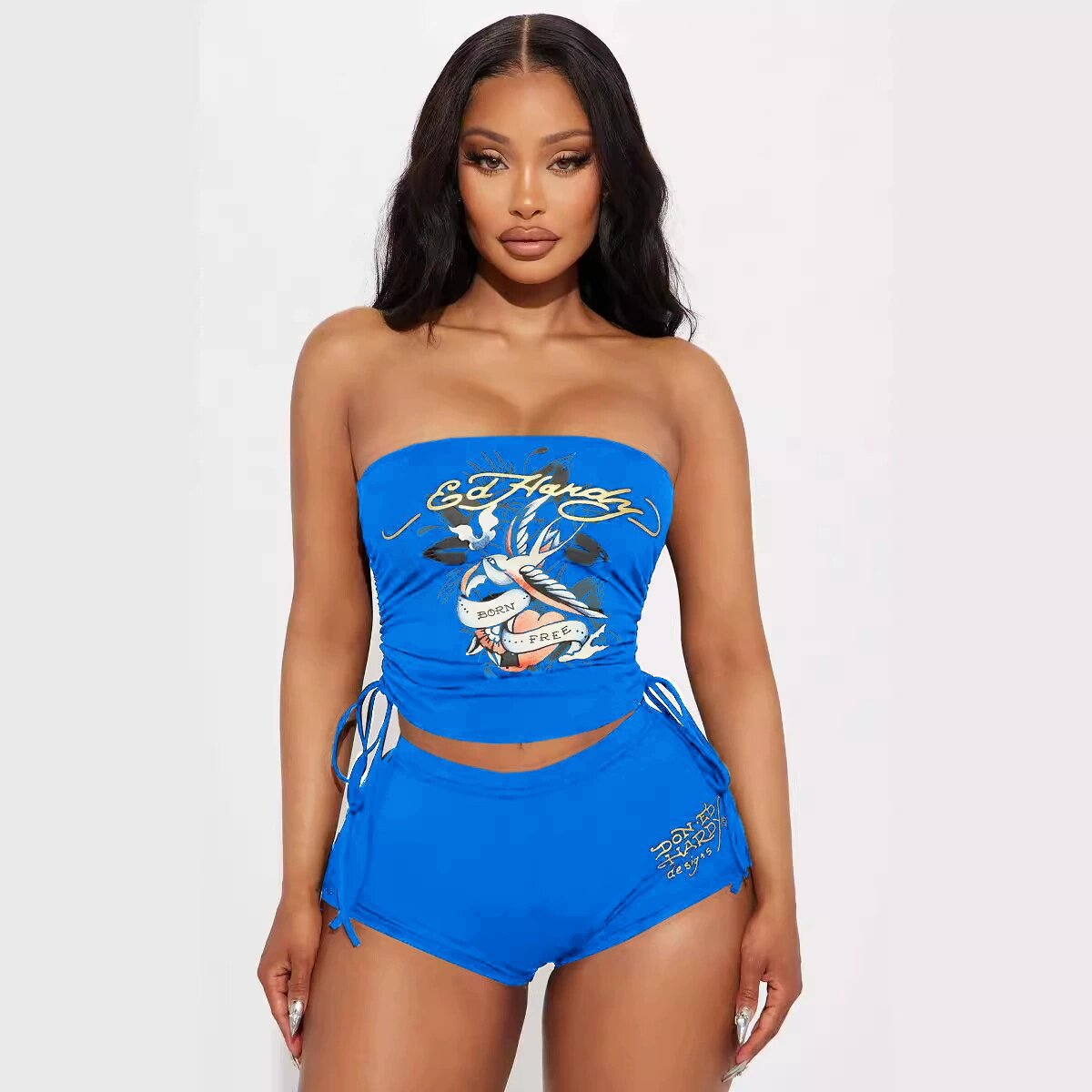 Women Print Chest wrap Top and shorts two-piece set 7