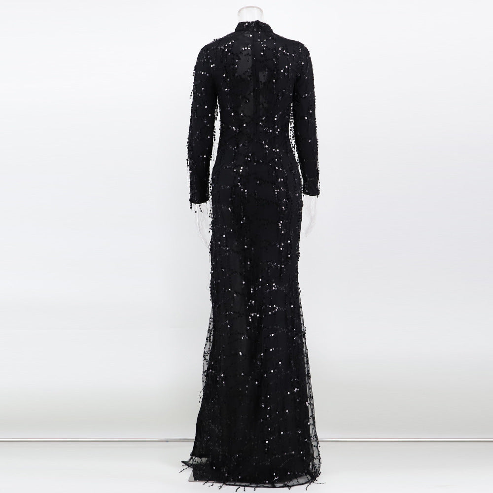 Sexy Long Sleeve See-Through Sequin Women's Evening Dress 9