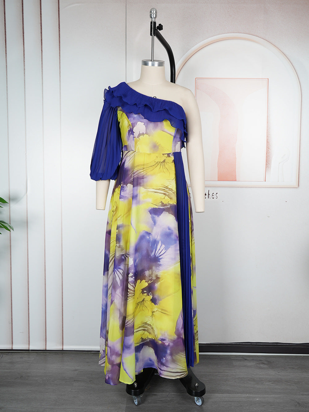 Plus-size African print off-shoulder spring/summer chiffon dress 10