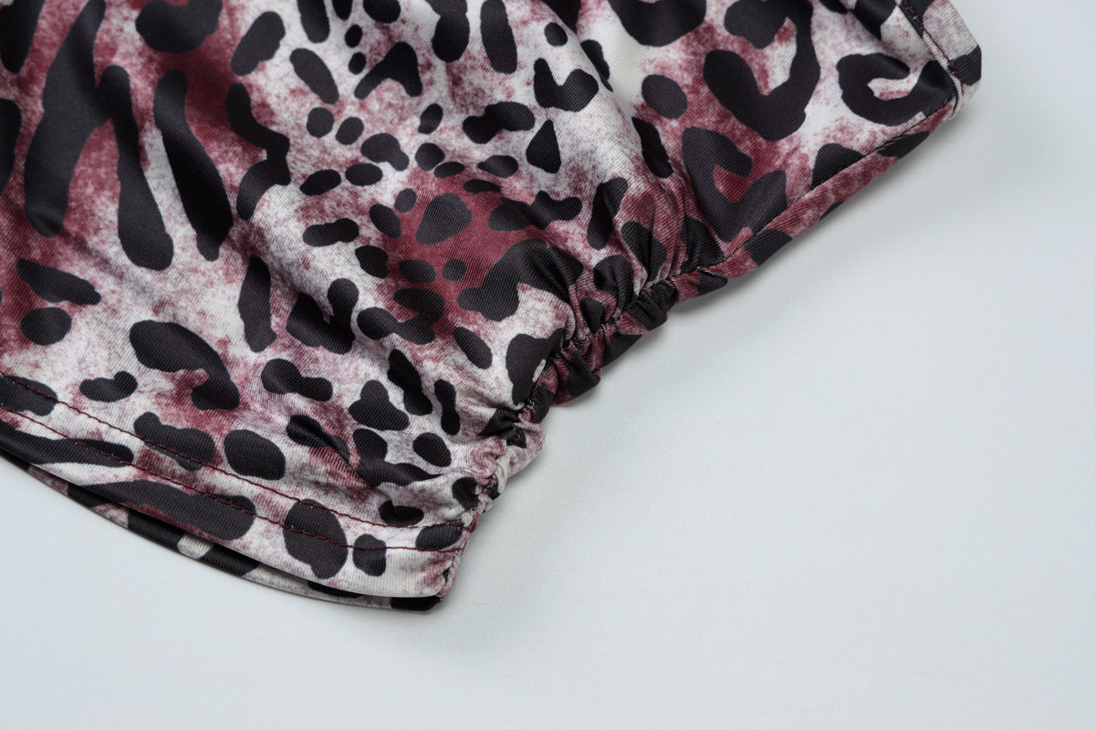 Summer Women’s Leopard Print Halter Neck Sleeveless Vest and Patchwork Bell Bottom Pants Set 17