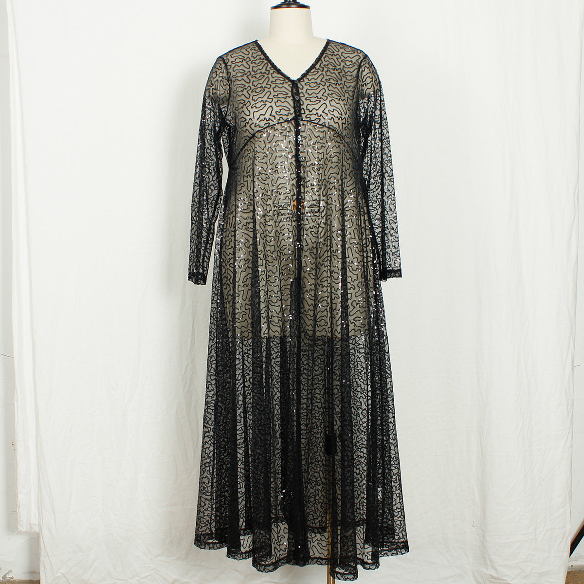 Summer Fashion Plus Size Women's See-Through Sexy Mesh Sequin Maxi Dress 6