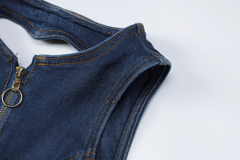 Women's Summer Slim Fit Fashion Low Back Retro High Waist Denim Jumpsuit 13