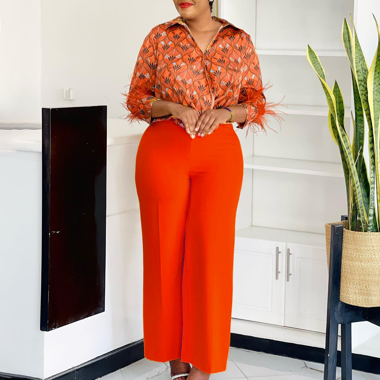 Women's Print Shirt Wide Leg Pants African Two-Piece Set 4