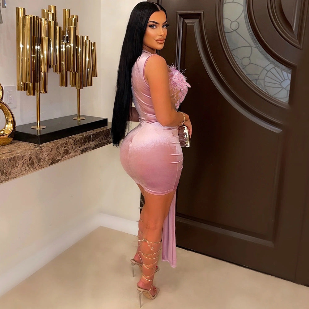 Women Sexy Strapless Dress See-Through Bodycon Party Dress 5