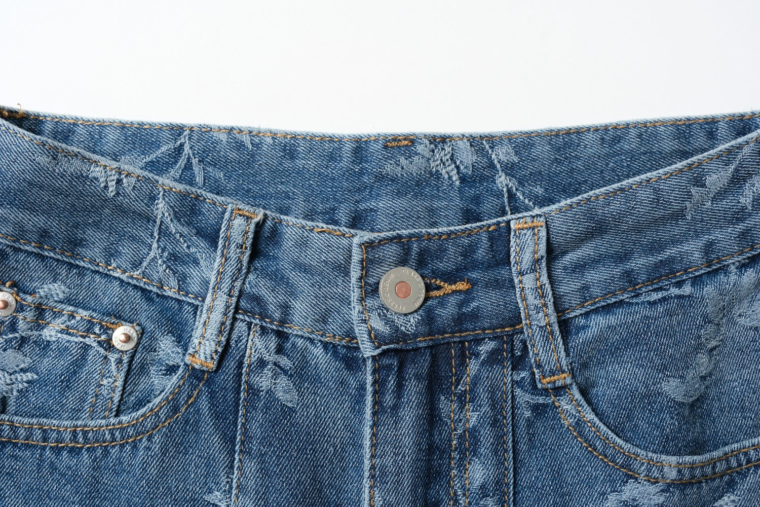 Blue Jacquard Denim Pants Women Loose Wide Leg Straight Leg Trousers 12