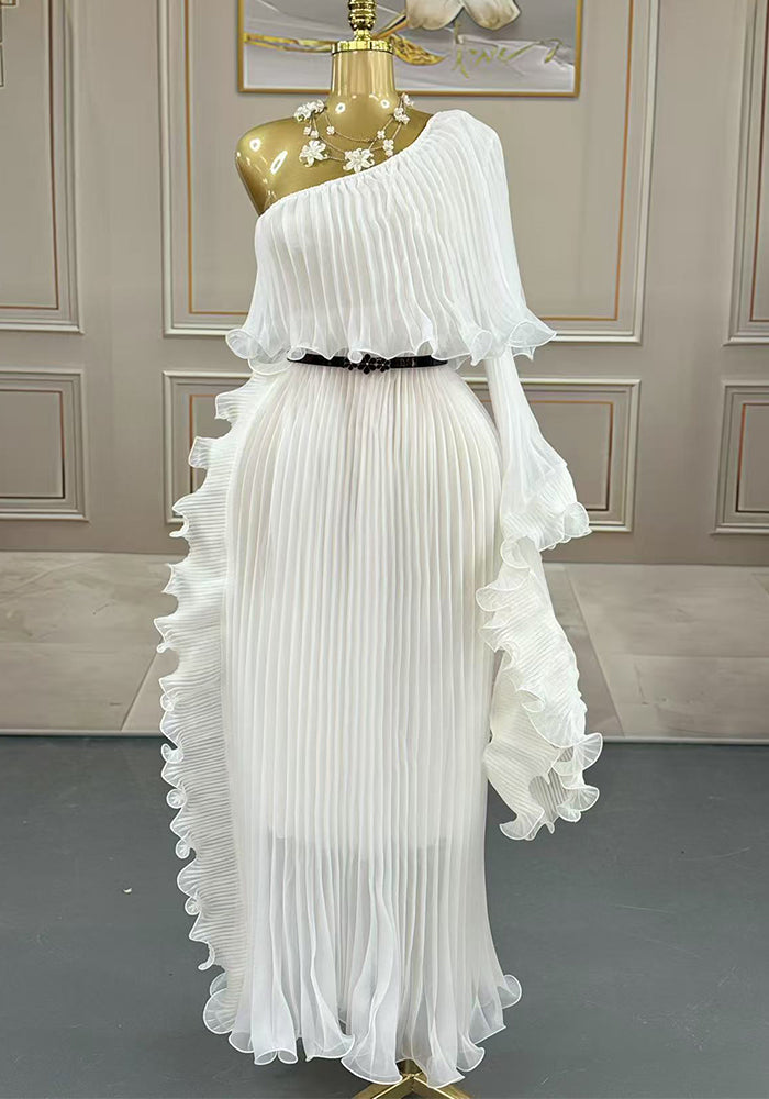 Plus Size Women African Elegant Long Sleeve Pleated Dress