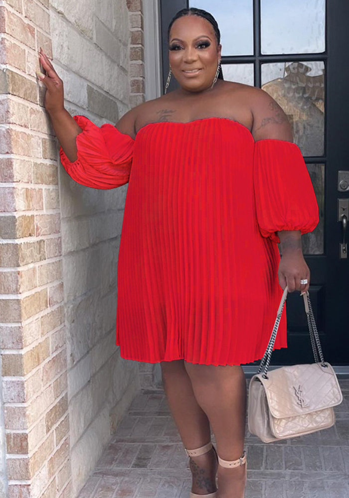 Fashion Plus Size Women's Chiffon Pufff Sleeve Drape Pleated off shoulder loose Dress 7