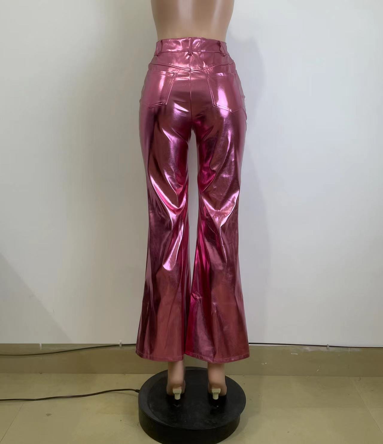 Women's Spring And Winter Metallic Bell Bottom Casual Long Leather Pants 11