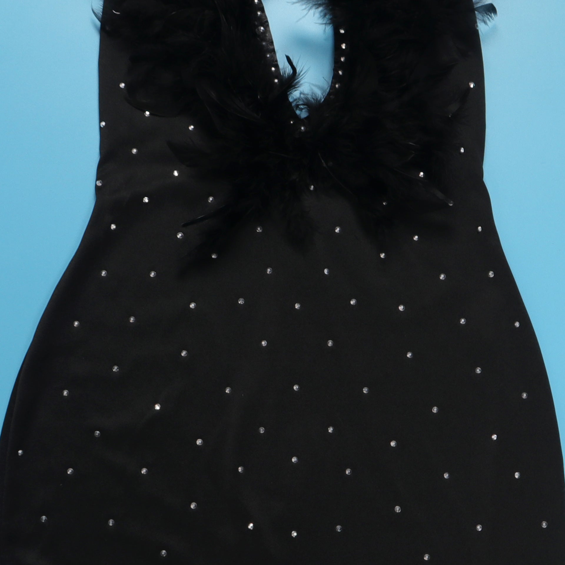 Women Sexy Beaded Feather V-Neck Backless Bodycon Dress 21