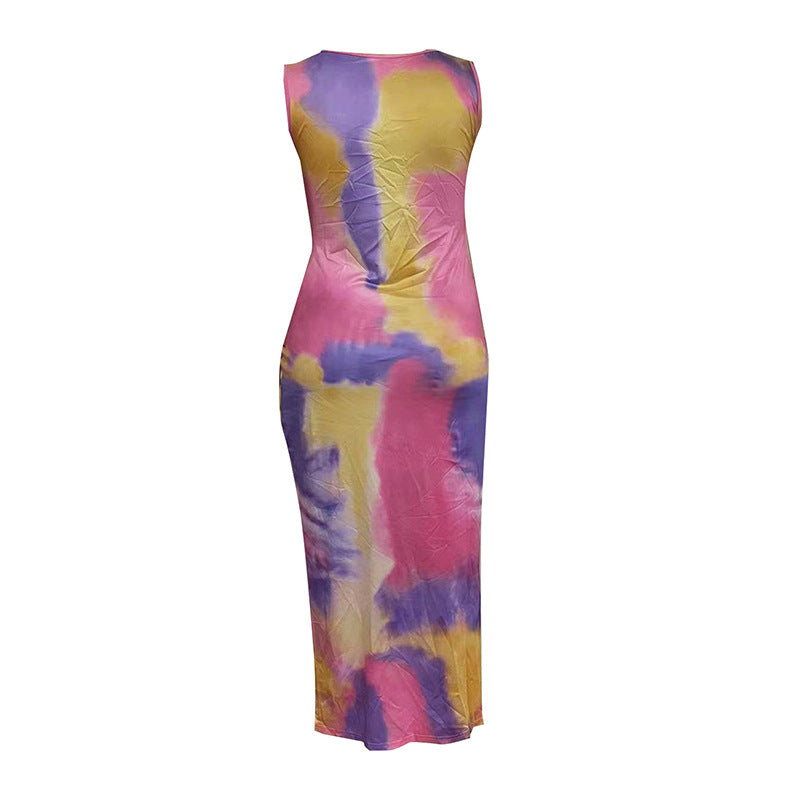 Plus Size Women Tie Dye Print Sleeveless Dress 7