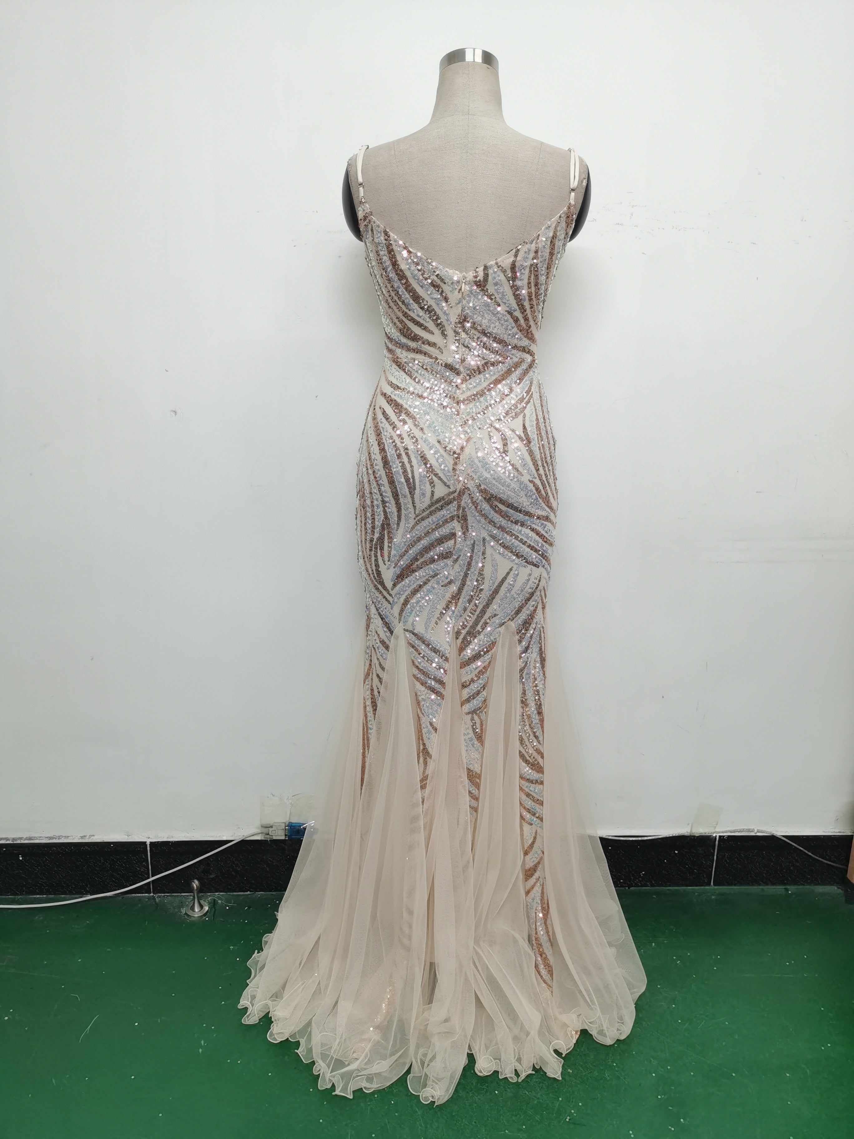 Sequin Patchwork Mesh Strap evening dress 24