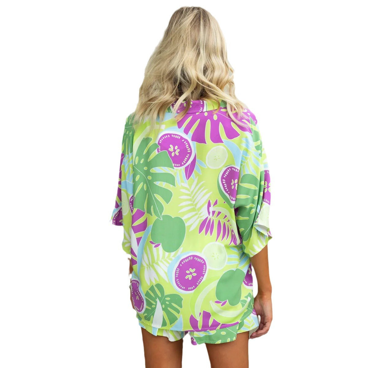 Women Turndown Collar Shirt and Shorts Casual Two-piece Set 8