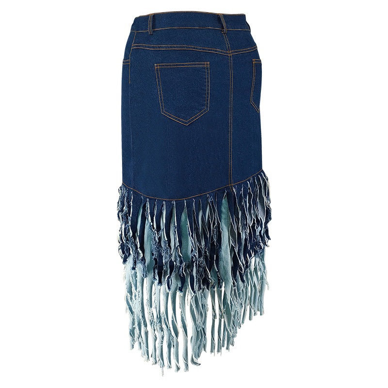 Plus Size Women Patchwork Tassel Skirt 7