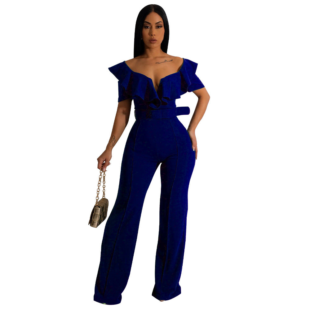 Women's v-neck ruffled sexy Slim Waist Jumpsuit for women 5