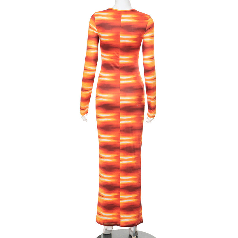 Fashion Casual 3D Printed Long Sleeve Slim Dress 11