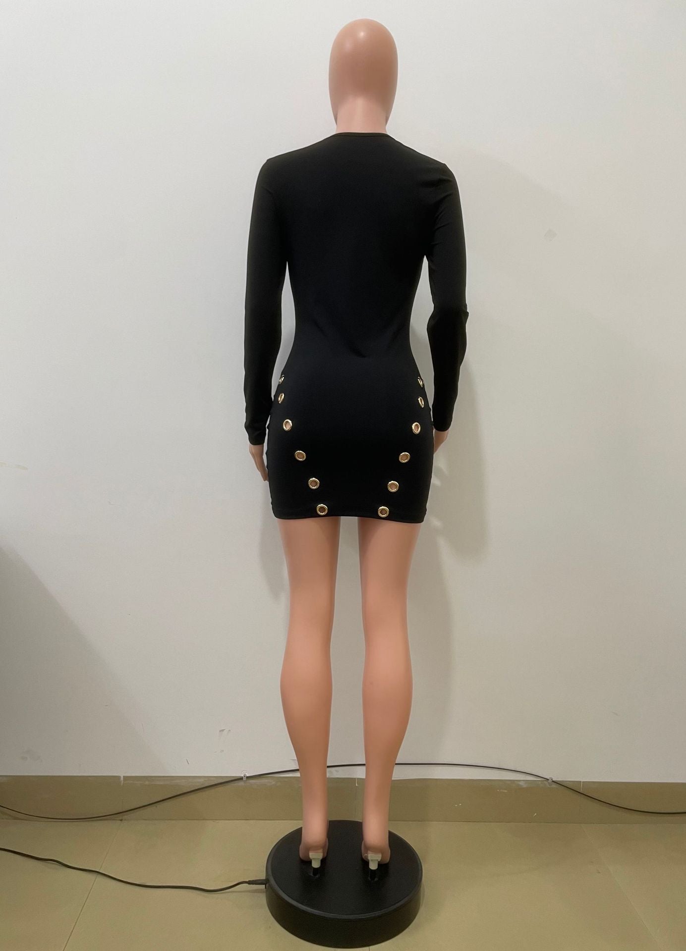 Autumn Winter Fashion Sexy Hollow Out Metal Button Dress 9