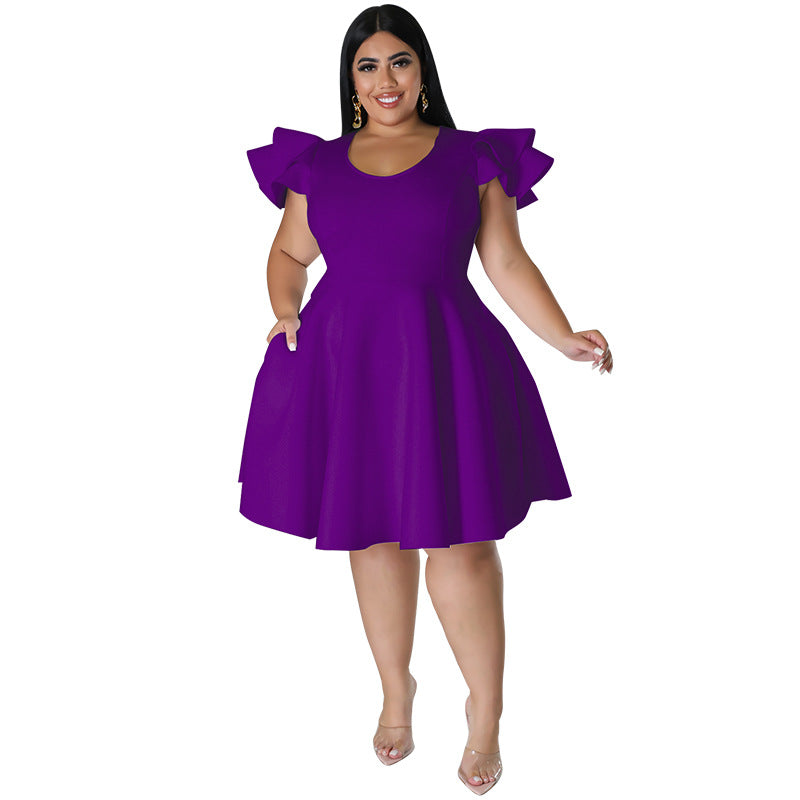 Plus Size Women Ruffles Short Sleeve Dress 3