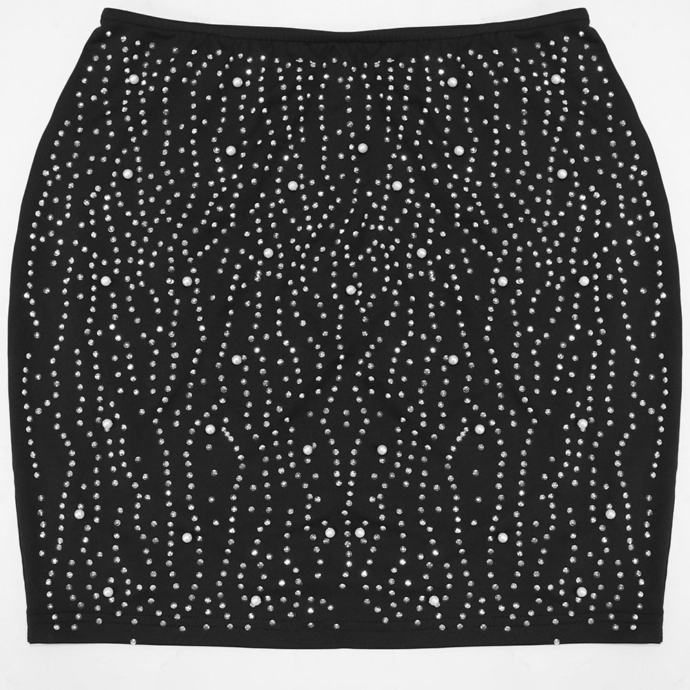Fashionable Halter Top Bodycon Skirt Beaded Two-Piece Set For Women 16