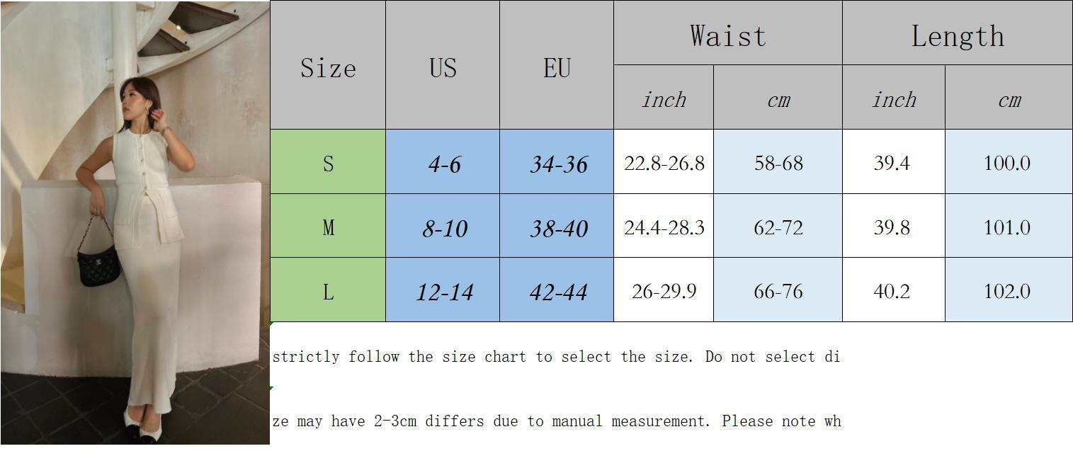 Women Sleeveless Pocket Knitting Vest and Slit Skirt Two Piece Set 12