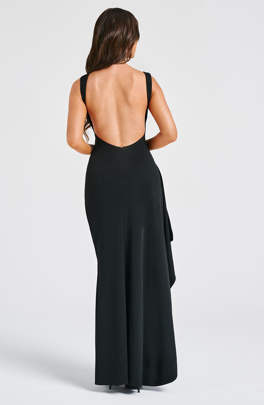 Summer Solid Color Round Neck High Slit Low Back Slim Long Dress 5