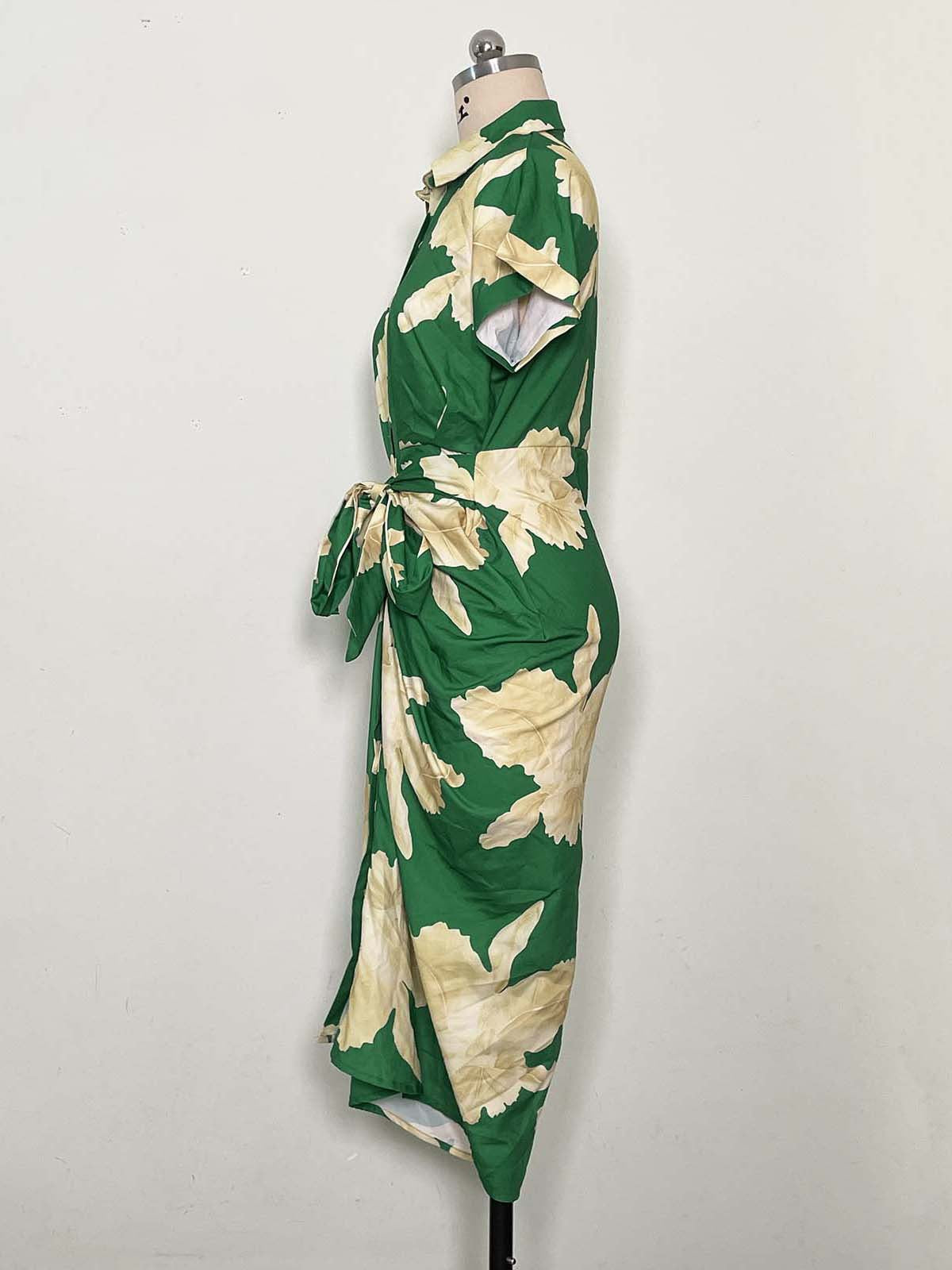 Women's Summer Printed Slim Single-Breasted Casual Shirt Dress 14