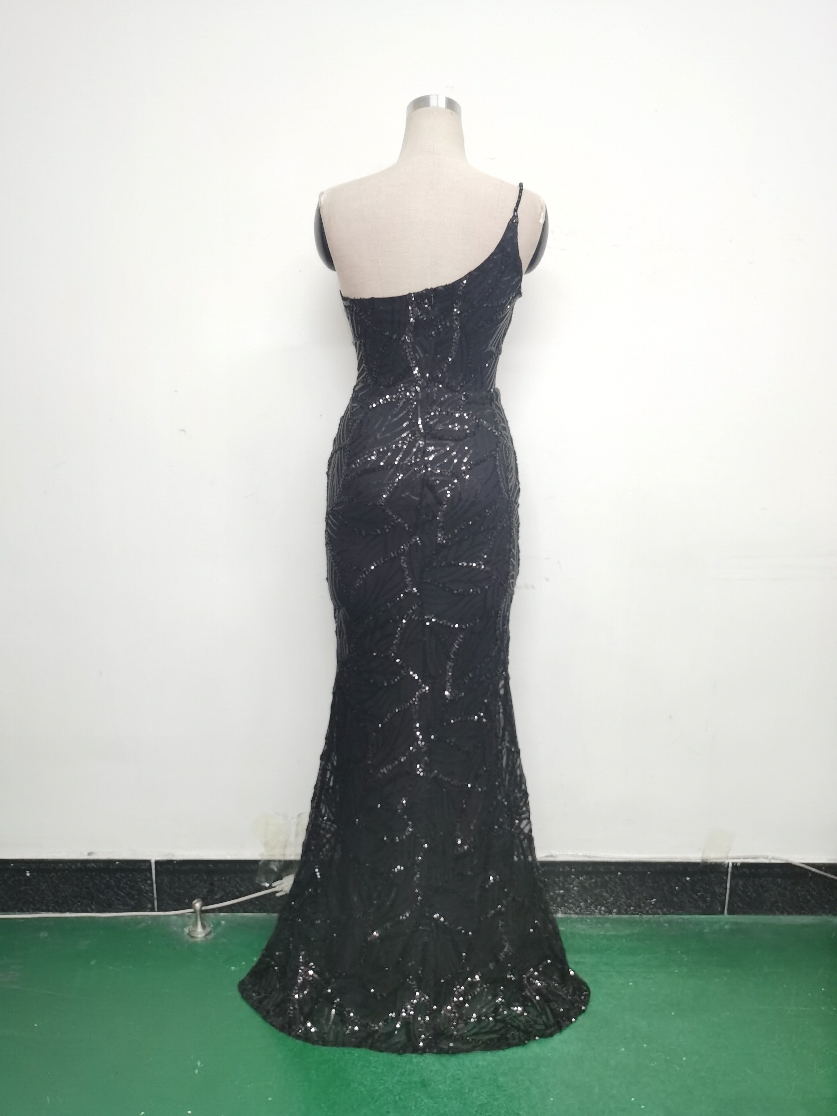 Women One Shoulder Beaded Geometric Sequin Formal Party Prom Wedding Evening Dress 32