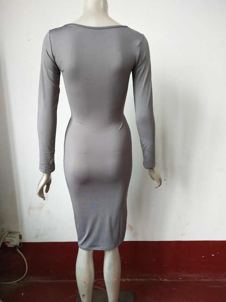 Spring Summer Style Women's Stretch Sexy Hollow V-neck Long Sleeve Nightclub Party Dress 27