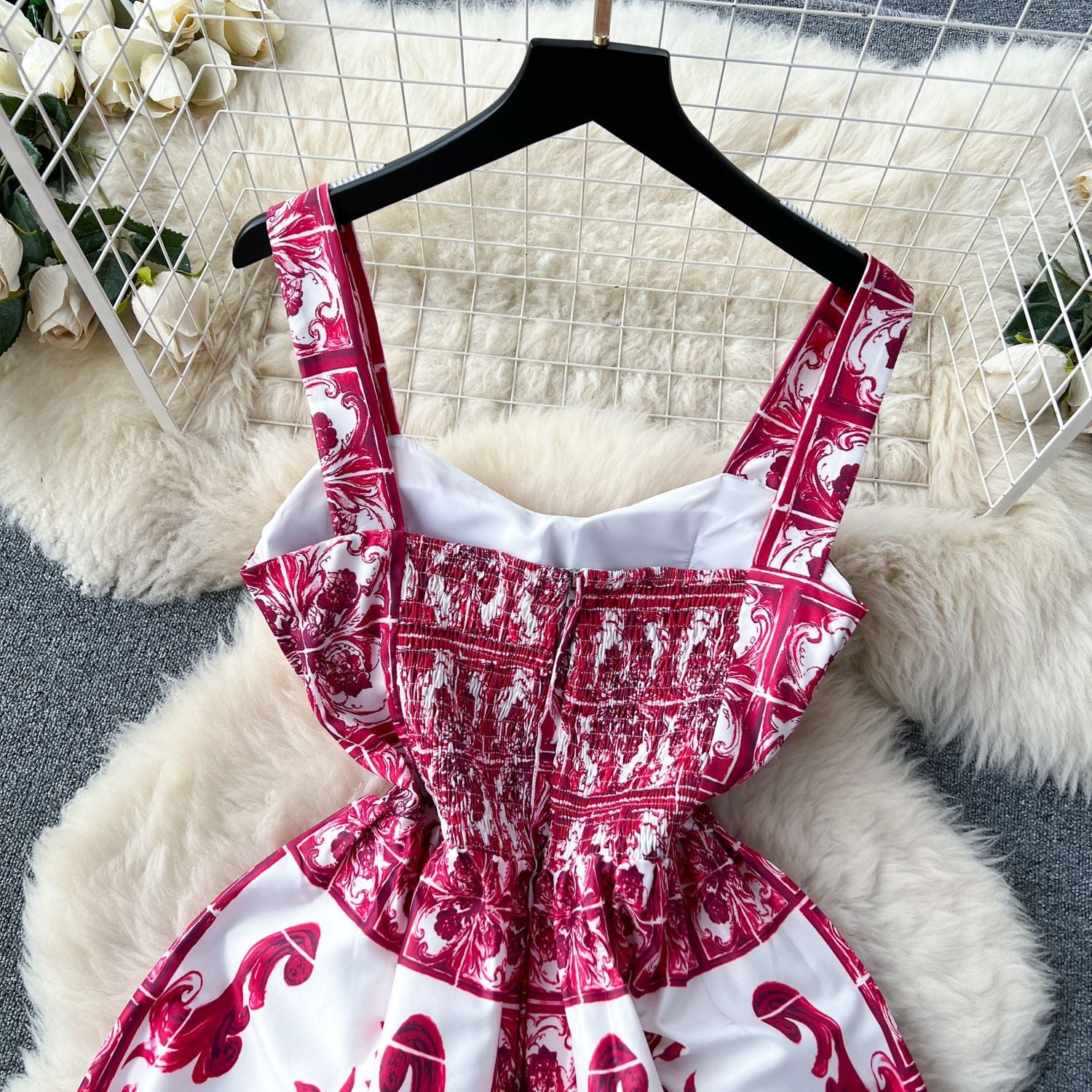 Women French Suspender Printed Strapless Dress 27