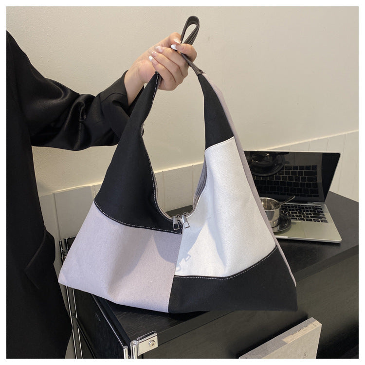 Casual Women's Canvas Bag Fashionable Handbag Crossbody Bag Trendy Patchwork Contrasting Shoulder Bag 7