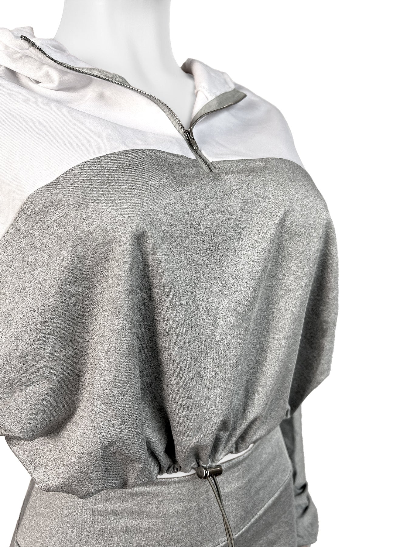 Women's Elastic Slim Waist Contrast Long Sleeve Sports Casual Two Piece Shorts Set 14