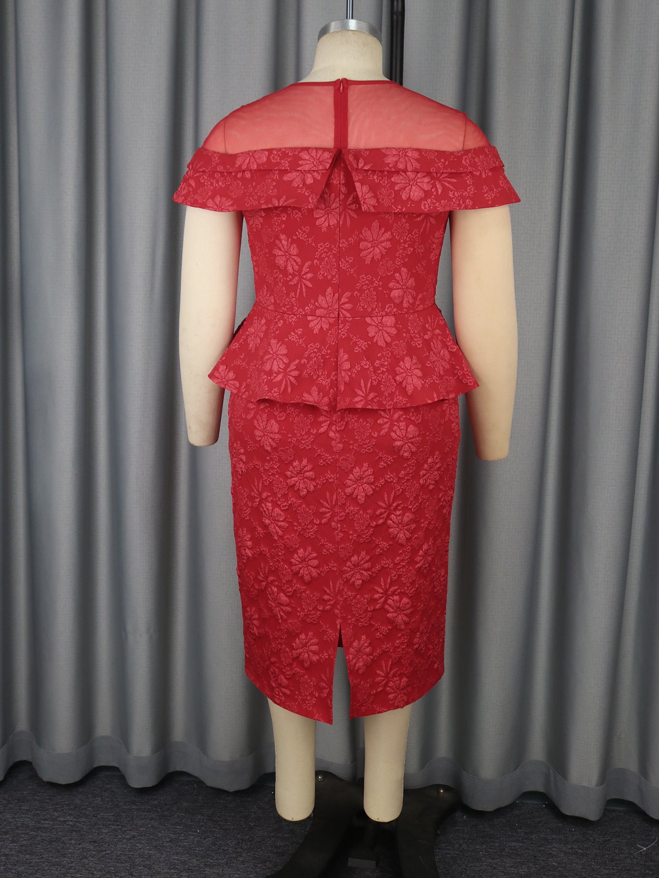 Elegant Lace Jacquard High-Waist Ruffle Bodycon Formal Party Evening Dress 5