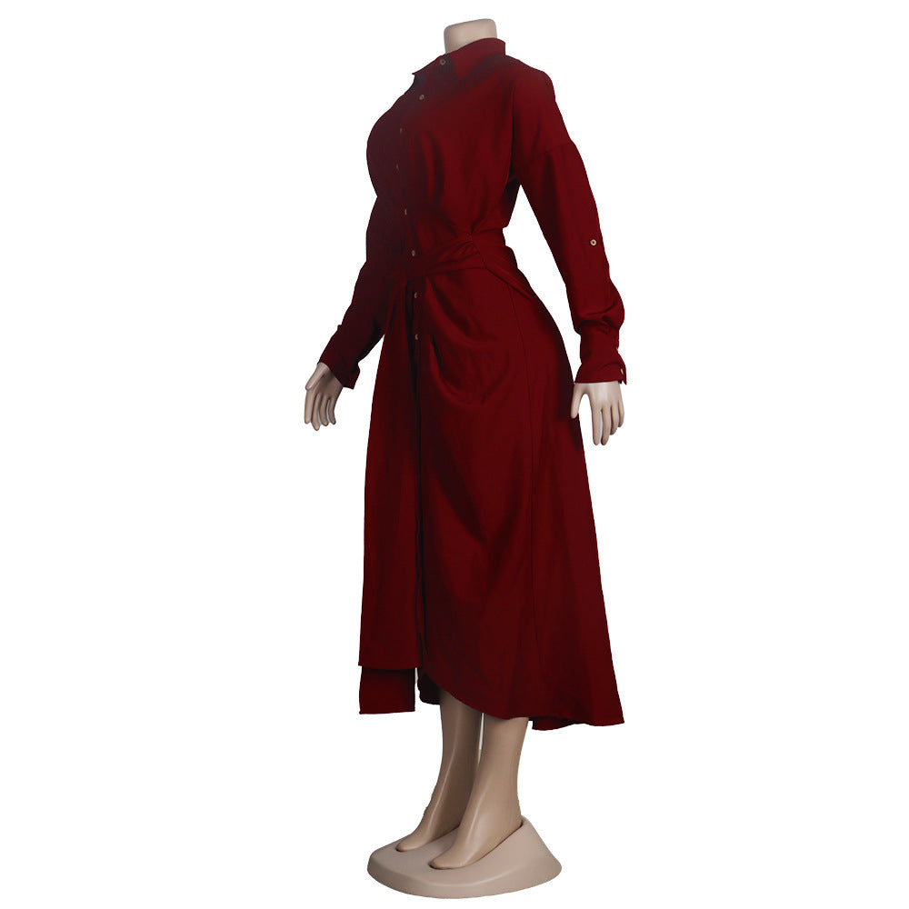 Women Sexy Lace-Up Buttoned Long-Sleeved Dress 22