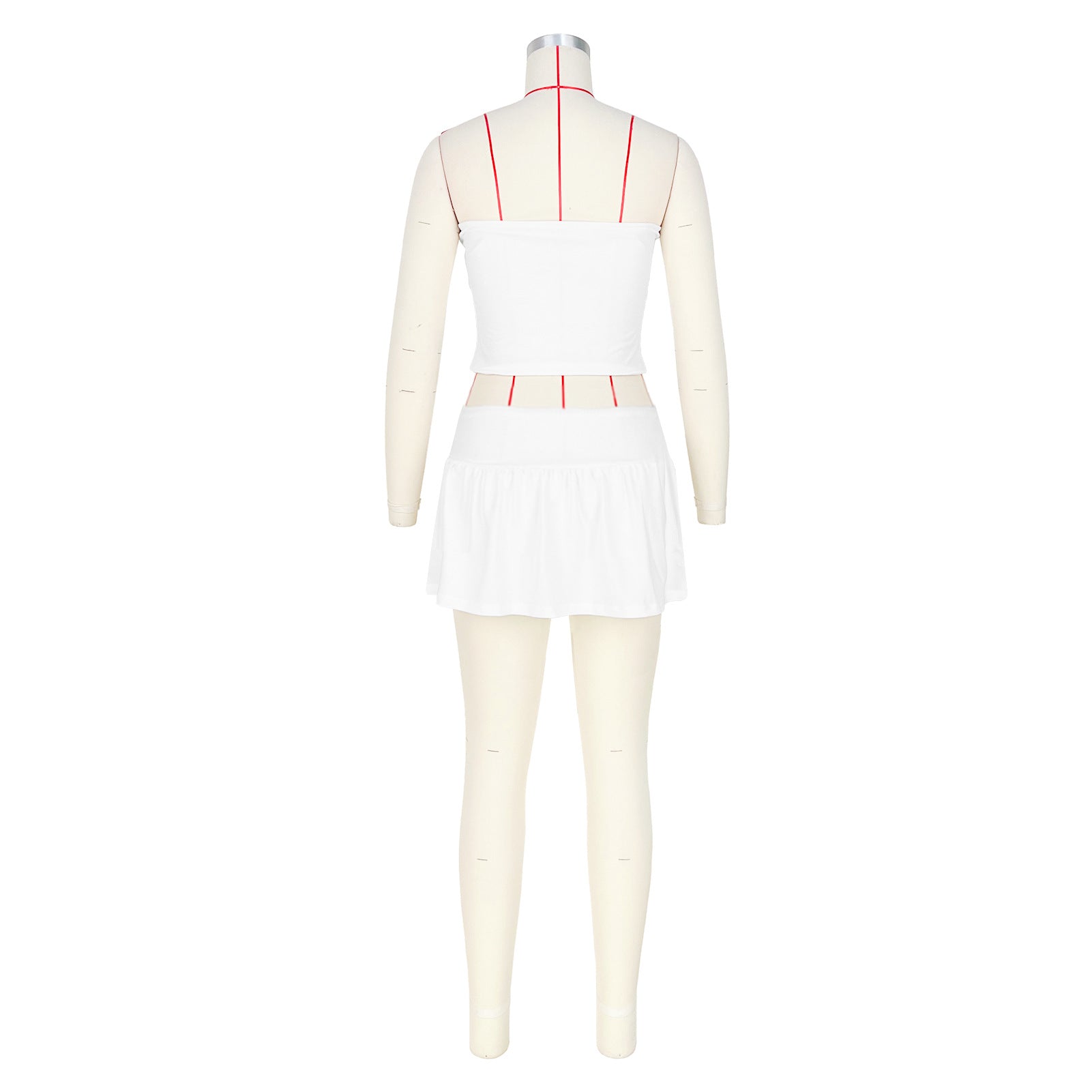 Women Sexy Strapless Pleated Top and Pants and Skirt Two-piece Set 13