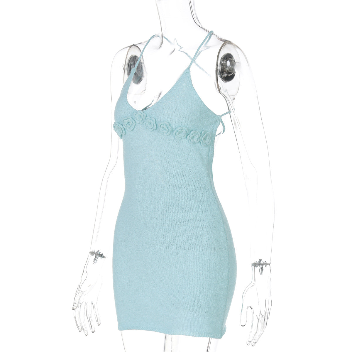 Women Summer Style Flower V-Neck Knitting Strap Dress 6