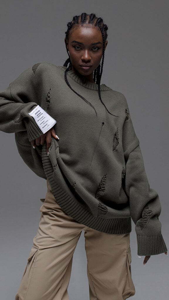 Women Casual Ripped Round Neck Loose Long Sleeve Sweater 9