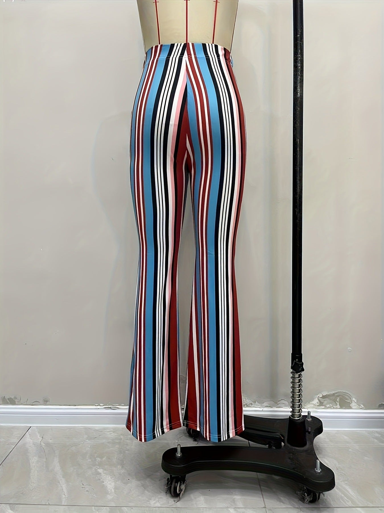 Women Pu-Leather striped print Bell Bottom Pants 5