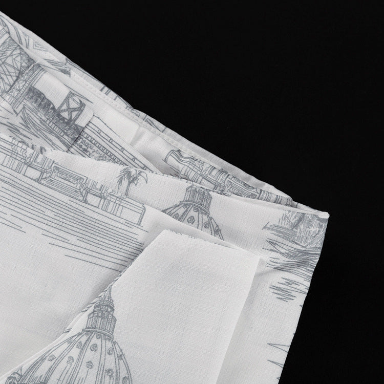 Women's Fashion Printed Short Sleeve Shirt Lace-Up Bodycon Skirt Two-Piece Suit 14