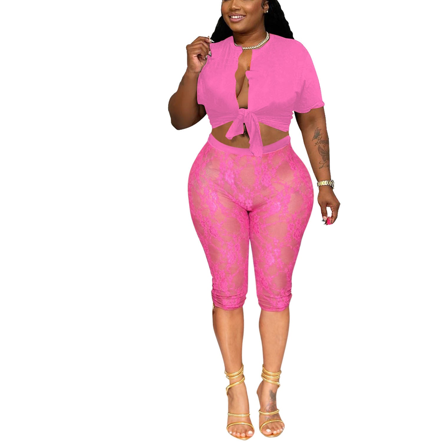 Summer Women Sexy Mesh Top and Shorts Two-piece Set 10